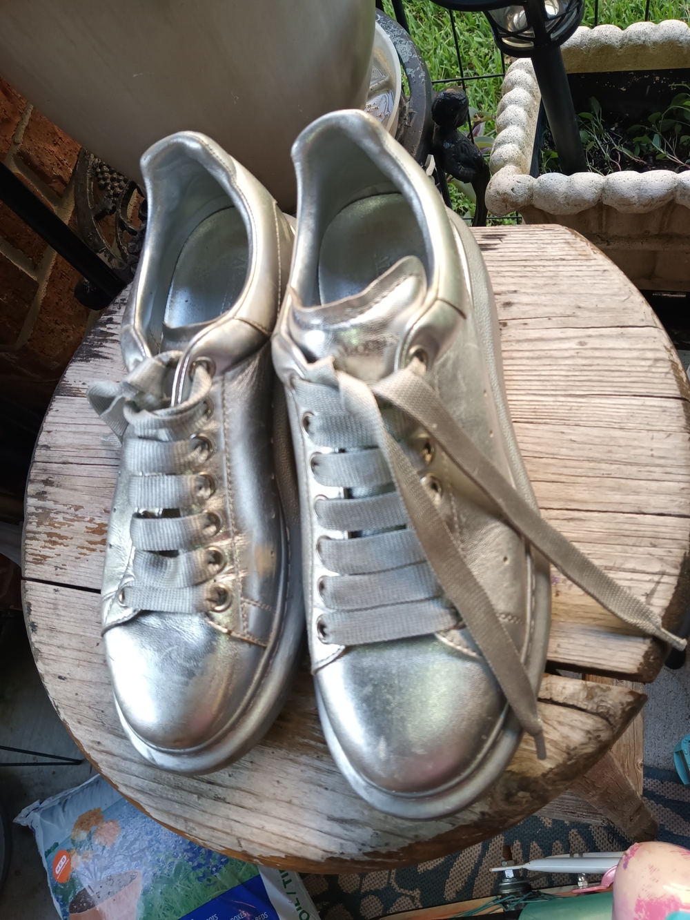 Alexander McQueen Silver Metallic Low-Top Sneakers